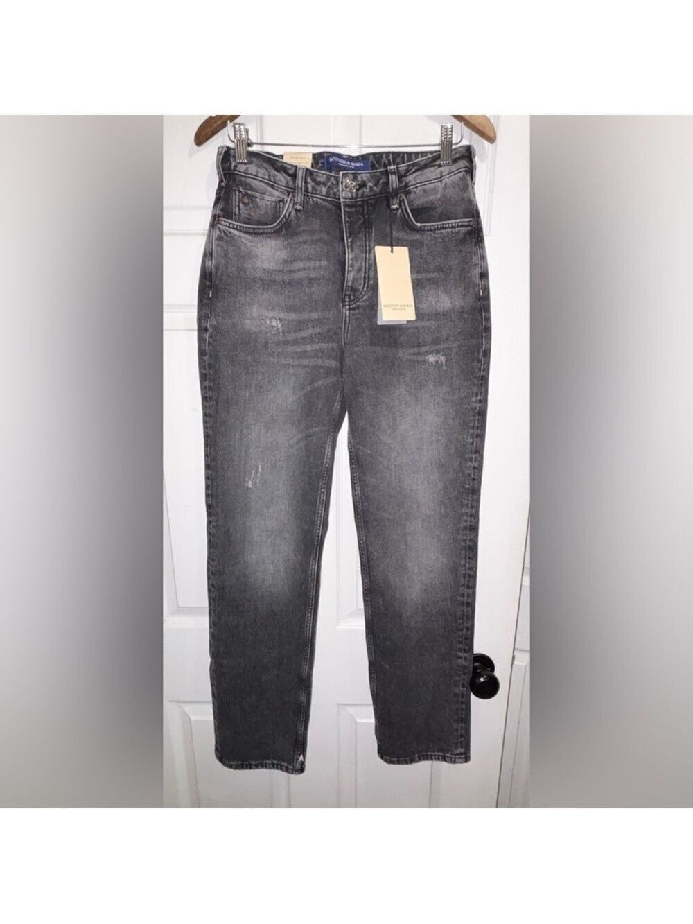 NWT Scotch & Soda The sky High Rise Straight Jeans True North Faded Black 28 NEW